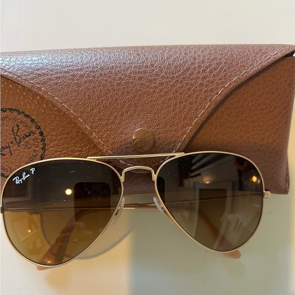 Ray-Ban Gold Aviator Sunglasses with Brown Lenses